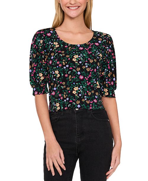 alfani CeCe Women's Puff-Sleeve Printed Knit Top Women's Fashion Shoes & Accessories