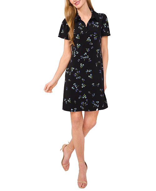 alfani CeCe Women's Short-Sleeve Floral-Print Polo Dress Women's Fashion Shoes & Accessories