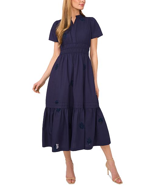 alfani CeCe Women's Short-Sleeve V-Neck Midi Dress Women's Fashion Shoes & Accessories