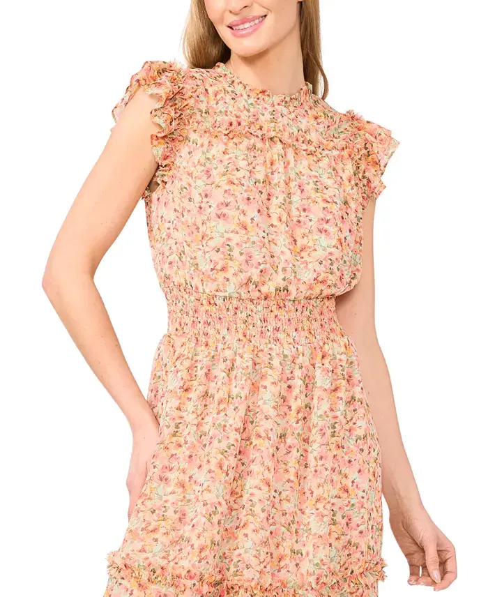 Alfani CeCe Women's Smocked Waist Ruffle Tiered Midi Dress Women's Fashion Shoes & Accessories