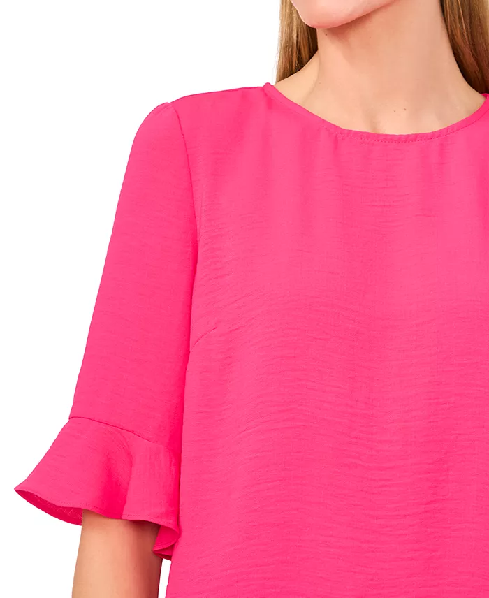 Alfani CeCe Women's Textured Ruffled-Cuff 3/4-Sleeve Crew Neck Blouse Women's Fashion Shoes & Accessories