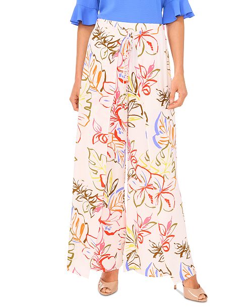 alfani CeCe Women's Tropical-Print Self-Tie Overlap Pants Women's Fashion Shoes & Accessories