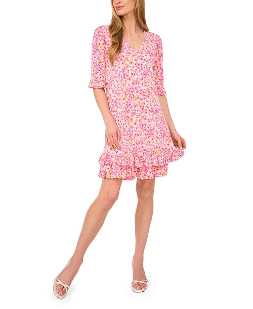 alfani CeCe Women's V-Neck Ruffled Floral Shift Dress Women's Fashion Shoes & Accessories
