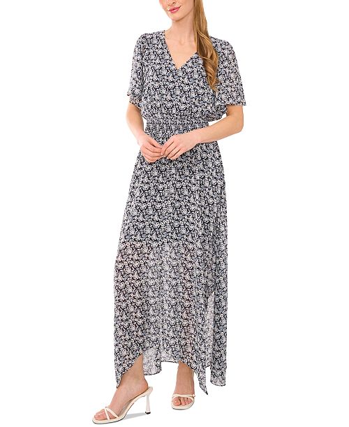 alfani CeCe Women's V-Neck Smocked-Waist Floral-Print Maxi Dress Women's Fashion Shoes & Accessories