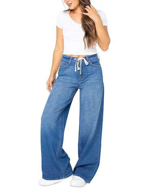 alfani Celebrity Pink Juniors' Drawstring-Waist Wide-Leg Jeans Juniors'