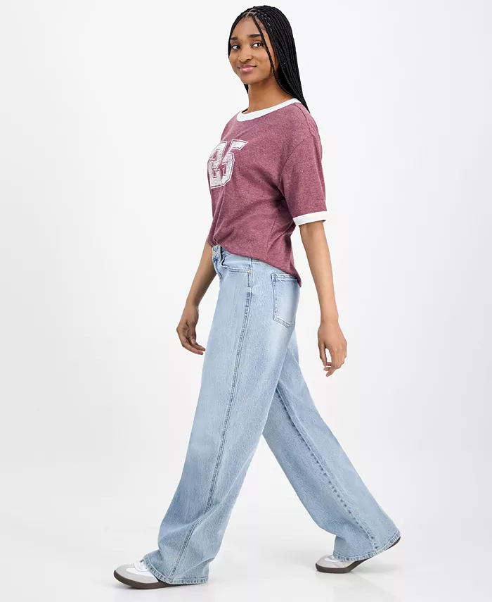 Alfani Celebrity Pink Juniors' High Rise Baggy Wide-Leg Curvy Jeans Juniors'