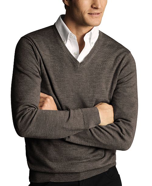 alfani Charles Tyrwhitt Men's Long Sleeve V-Neck Merino Wool Sweater Men's Fashion & Accessories