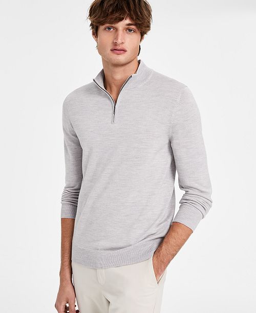 alfani Charles Tyrwhitt Men's Merino Wool Quarter-Zip Sweater Men's Fashion & Accessories
