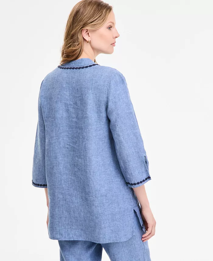 Alfani Charter Club Women's 100% Linen 3/4-Sleeve Tunic Top Exclusively At Macy's Women's Fashion Shoes & Accessories