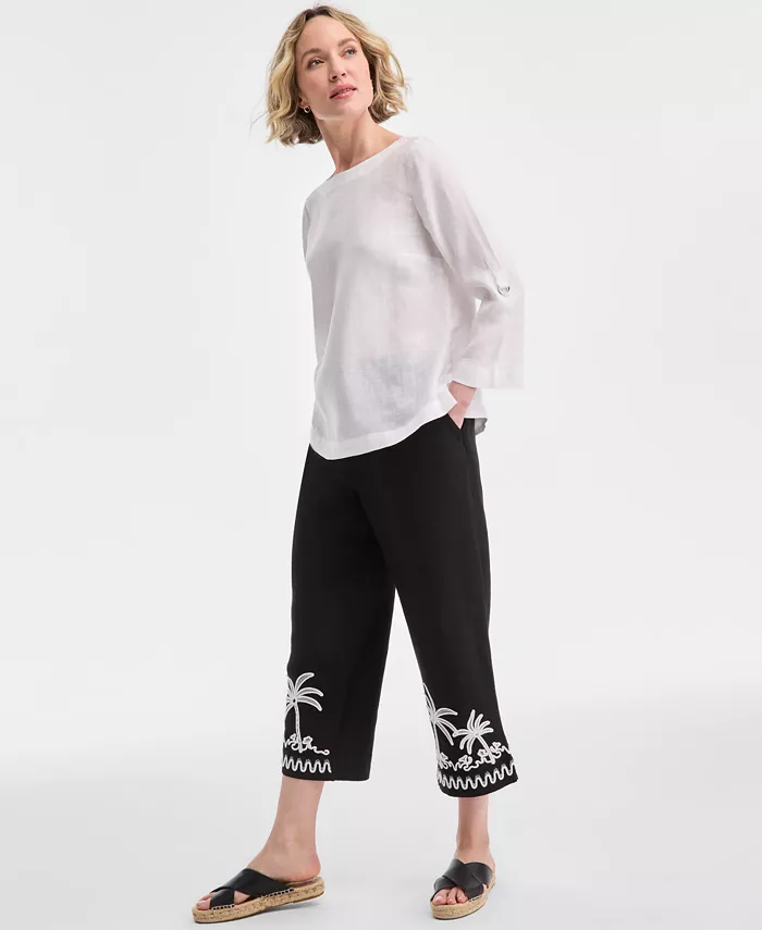 Alfani Charter Club Women's 100% Linen D-Ring Top Created For Macy's Women's Fashion Shoes & Accessories