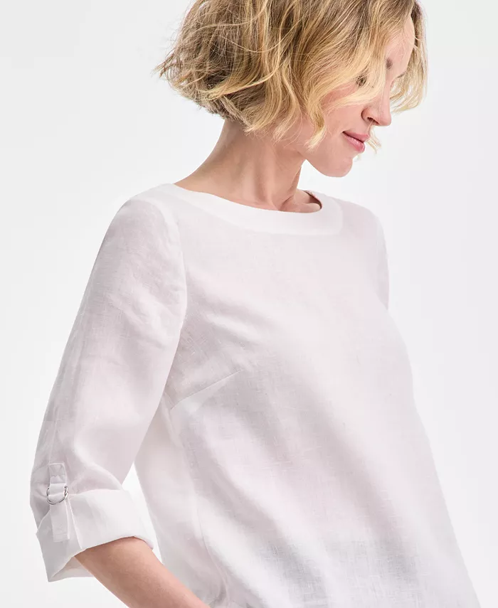 Alfani Charter Club Women's 100% Linen D-Ring Top Created For Macy's Women's Fashion Shoes & Accessories
