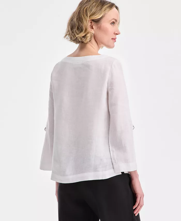 Alfani Charter Club Women's 100% Linen D-Ring Top Created For Macy's Women's Fashion Shoes & Accessories