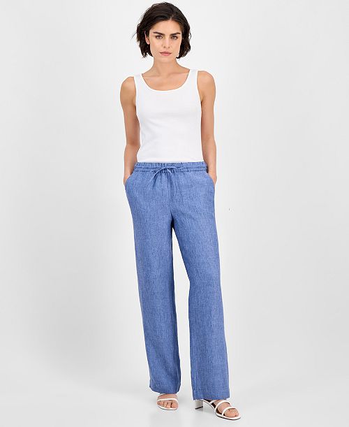 alfani Charter Club Women's 100% Linen Drawstring Pants Created for Macy's Women's Fashion Shoes & Accessories