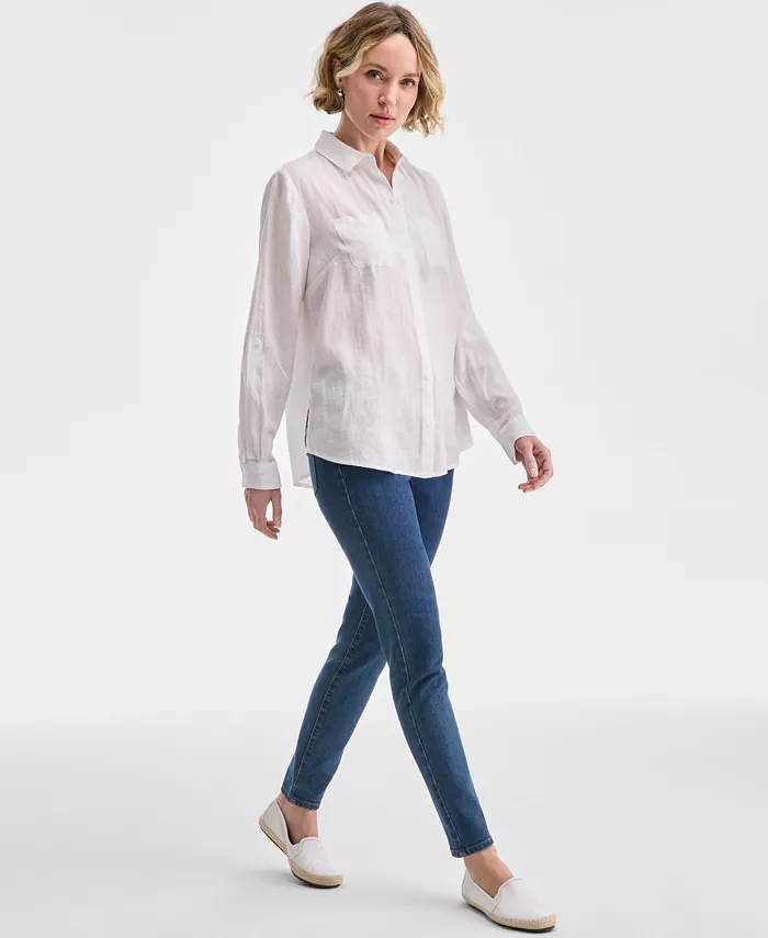 Alfani Charter Club Women's 100% Linen Shirt Created For Macy's Women's Fashion Shoes & Accessories