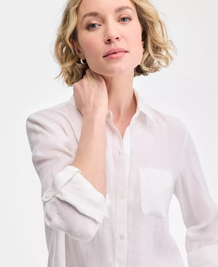 Alfani Charter Club Women's 100% Linen Shirt Created For Macy's Women's Fashion Shoes & Accessories