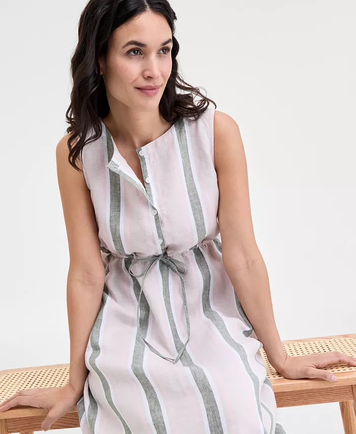 Alfani Charter Club Women's 100% Linen Striped Midi Dress Exclusively At Macy's Women's Fashion Shoes & Accessories