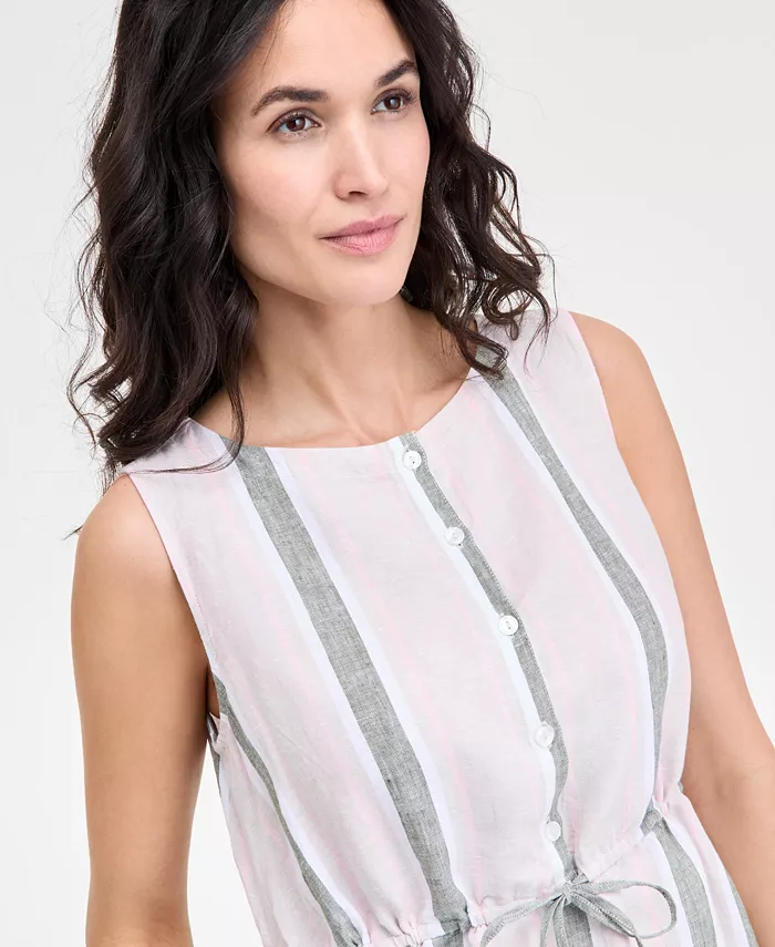 Alfani Charter Club Women's 100% Linen Striped Midi Dress Exclusively At Macy's Women's Fashion Shoes & Accessories