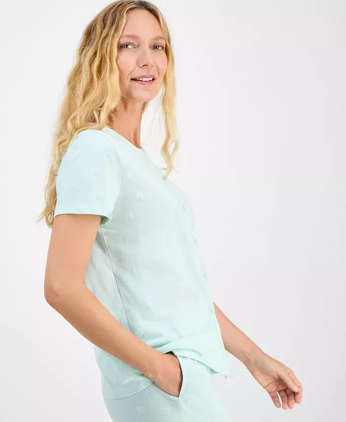 Alfani Charter Club Women's 2-Pc. Cotton Bermuda Short Pajamas Set Created For Macy's Women's Fashion Shoes & Accessories