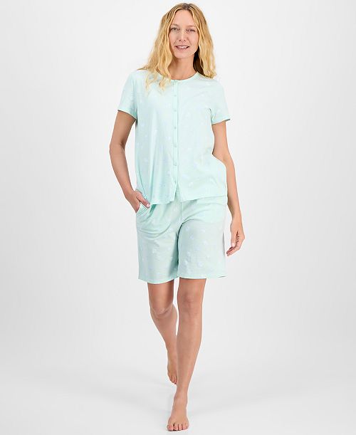 alfani Charter Club Women's 2-Pc. Cotton Bermuda Short Pajamas Set Created for Macy's Women's Fashion Shoes & Accessories