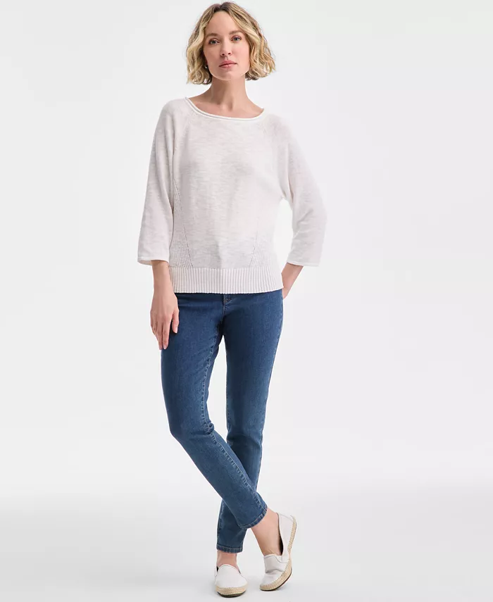 Alfani Charter Club Women's 3/4-Sleeve Linen-Blend Sweater Exclusively At Macy's Women's Fashion Shoes & Accessories