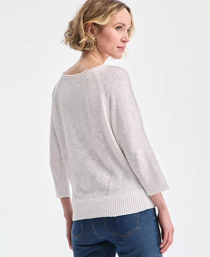 Alfani Charter Club Women's 3/4-Sleeve Linen-Blend Sweater Exclusively At Macy's Women's Fashion Shoes & Accessories
