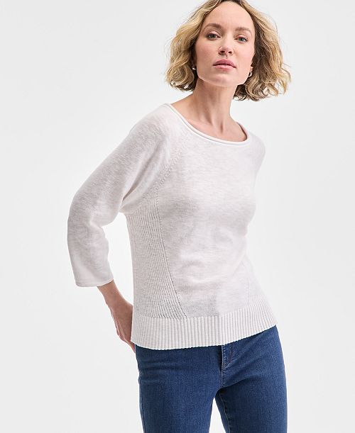 alfani Charter Club Women's 3/4-Sleeve Linen-Blend Sweater Exclusively at Macy's Women's Fashion Shoes & Accessories