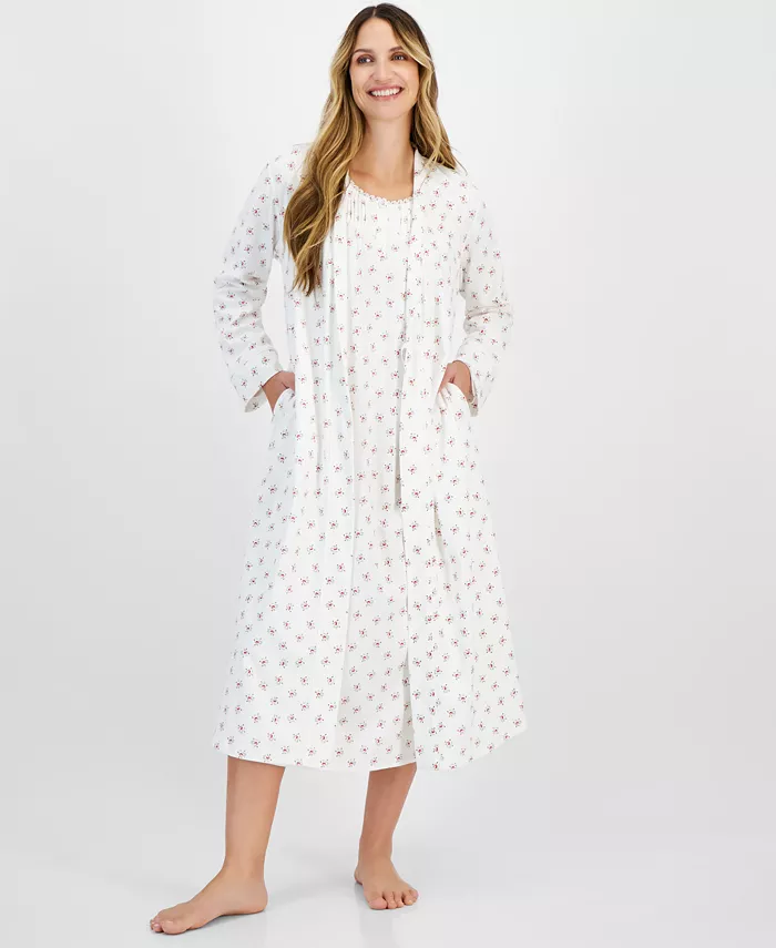 Alfani Charter Club Women's Cotton Floral Long Robe Created For Macy's Women's Fashion Shoes & Accessories