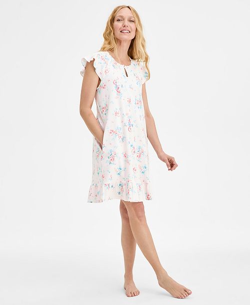 alfani Charter Club Women's Cotton Flutter-Sleeve Chemise Exclusively at Macy's Women's Fashion Shoes & Accessories