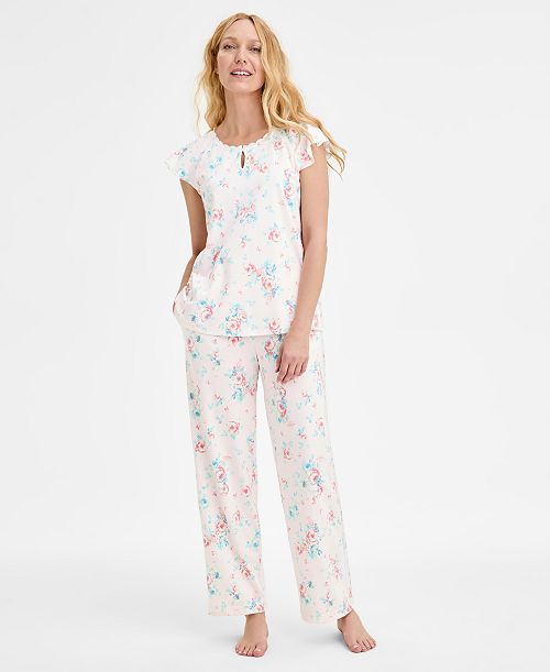 alfani Charter Club Women's Cotton Flutter-Sleeve Pajama Set Exclusively at Macy's Women's Fashion Shoes & Accessories