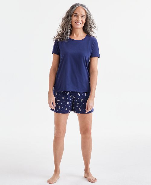 alfani Charter Club Women's Floral Short-Sleeve Pajama Set Exclusively at Macy's Women's Fashion Shoes & Accessories