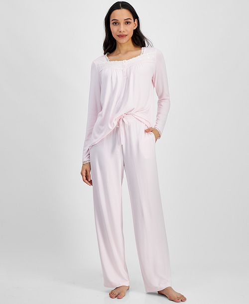 alfani Charter Club Women's Lace-Trim Henley Pajama Set Created for Macy's Women's Fashion Shoes & Accessories