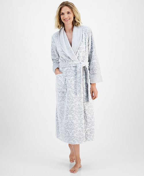 alfani Charter Club Women's Long Embossed Plush Robe Created for Macy's Women's Fashion Shoes & Accessories
