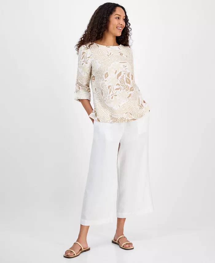 Alfani Charter Club Women's Printed 100% Linen Top Exclusively At Macy's Women's Fashion Shoes & Accessories