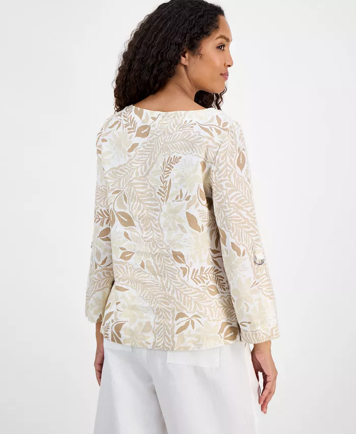 Alfani Charter Club Women's Printed 100% Linen Top Exclusively At Macy's Women's Fashion Shoes & Accessories