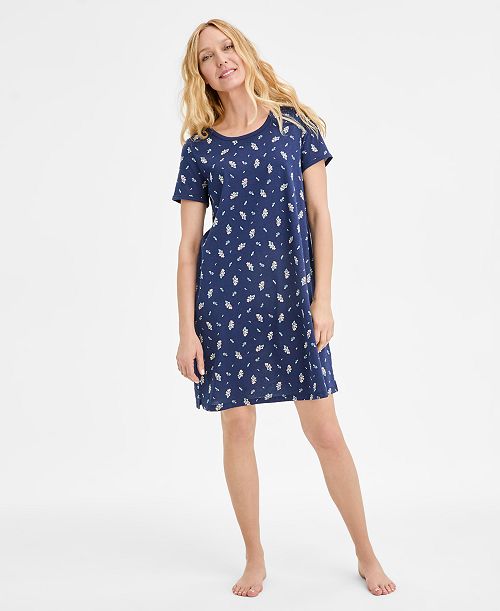 alfani Charter Club Women's Printed Short-Sleeve Sleepshirt Exclusively at Macy's Women's Fashion Shoes & Accessories
