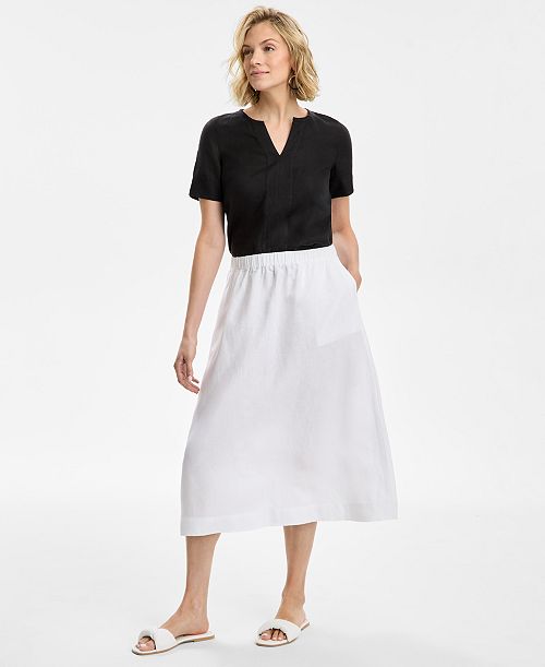 alfani Charter Club Women's Pull-On 100% Linen Midi Skirt Exclusively at Macy's Women's Fashion Shoes & Accessories