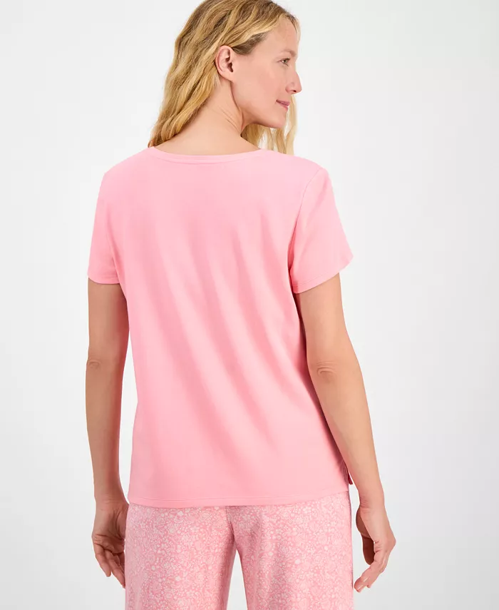 Alfani Charter Club Women's Solid V-Neck Short-Sleeve Sleepwear Top Created For Macy's Women's Fashion Shoes & Accessories