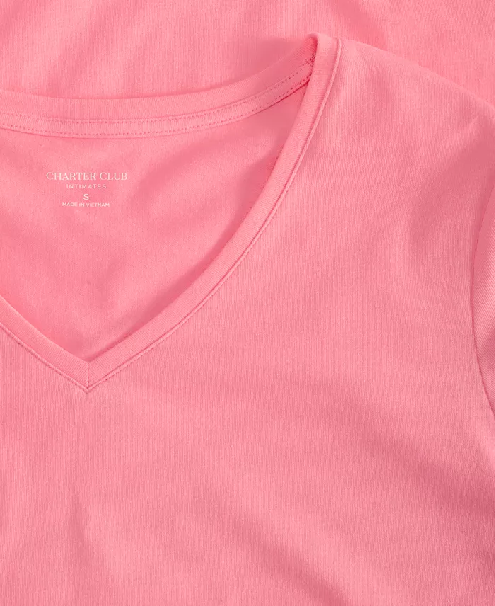 Alfani Charter Club Women's Solid V-Neck Short-Sleeve Sleepwear Top Created For Macy's Women's Fashion Shoes & Accessories