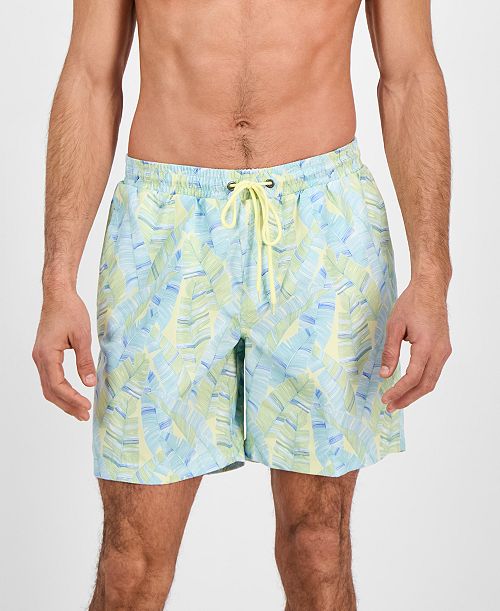 alfani Club Room Men's Anana Leaf Print Drawstring 7" Swim Trunks Exclusively at Macy's Men's Fashion & Accessories