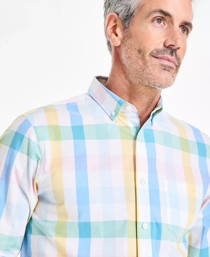 Alfani Club Room Men's Brook Regular-Fit Stretch Plaid Button-Down Poplin Shirt Exclusively At Macy's Men's Fashion & Accessories