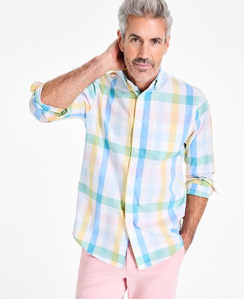 alfani Club Room Men's Brook Regular-Fit Stretch Plaid Button-Down Poplin Shirt Exclusively at Macy's Men's Fashion & Accessories