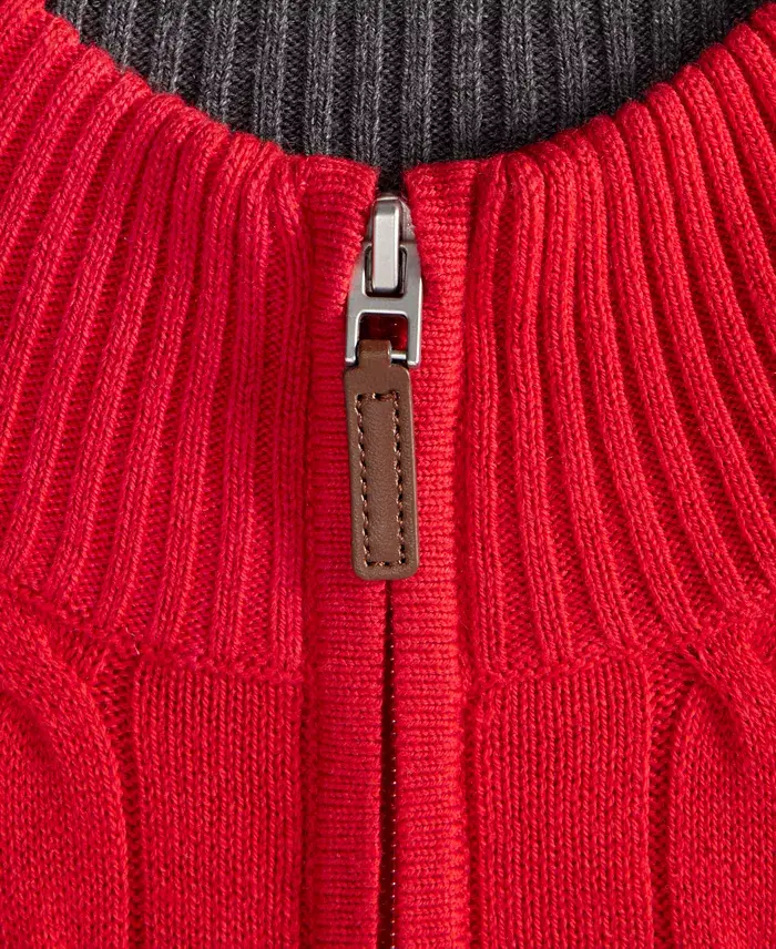 Alfani Club Room Men's Cable Knit Quarter-Zip Cotton Sweater Created For Macy's Men's Fashion & Accessories
