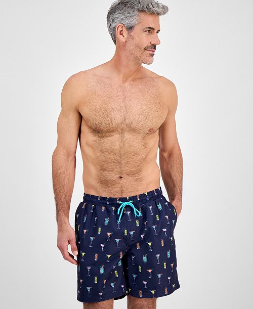 alfani Club Room Men's Cocktail-Print Swim Trunks Exclusively at Macy's Men's Fashion & Accessories