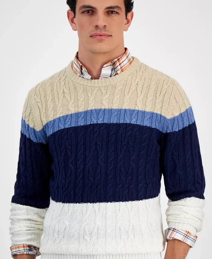 Alfani Club Room Men's Colorblocked Cable Sweater Created For Macy's Men's Fashion & Accessories