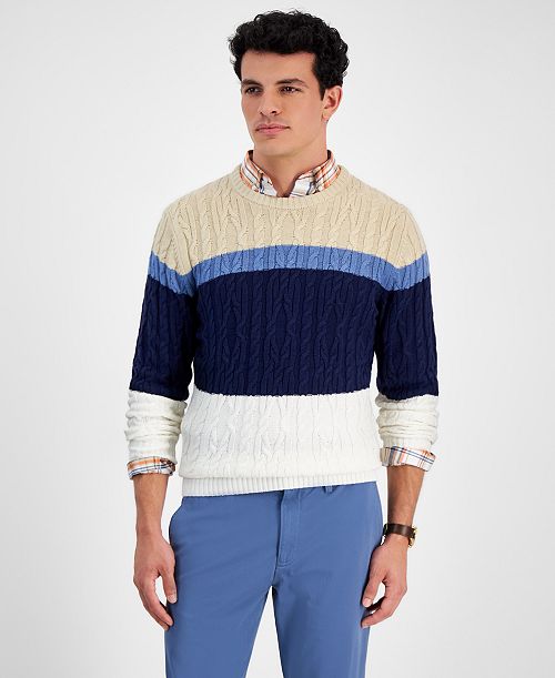 alfani Club Room Men's Colorblocked Cable Sweater Created for Macy's Men's Fashion & Accessories