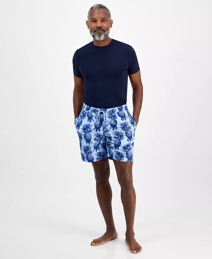 Alfani Club Room Men's Pineapple Palm Print Drawstring 7" Swim Trunks Exclusively At Macy's Men's Fashion & Accessories