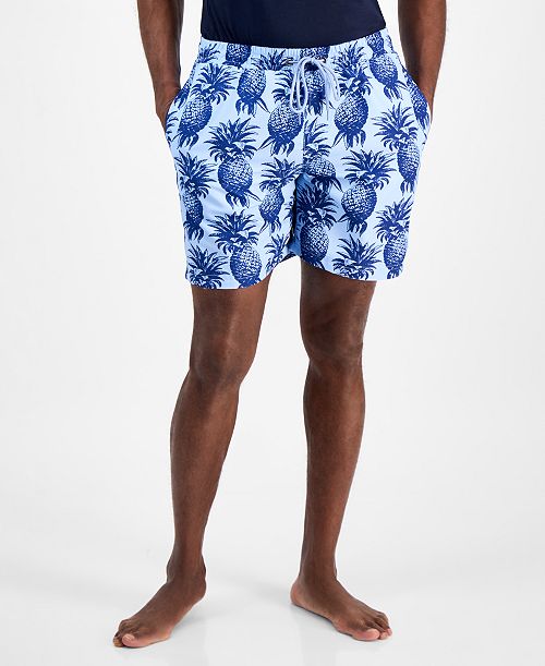 alfani Club Room Men's Pineapple Palm Print Drawstring 7" Swim Trunks Exclusively at Macy's Men's Fashion & Accessories