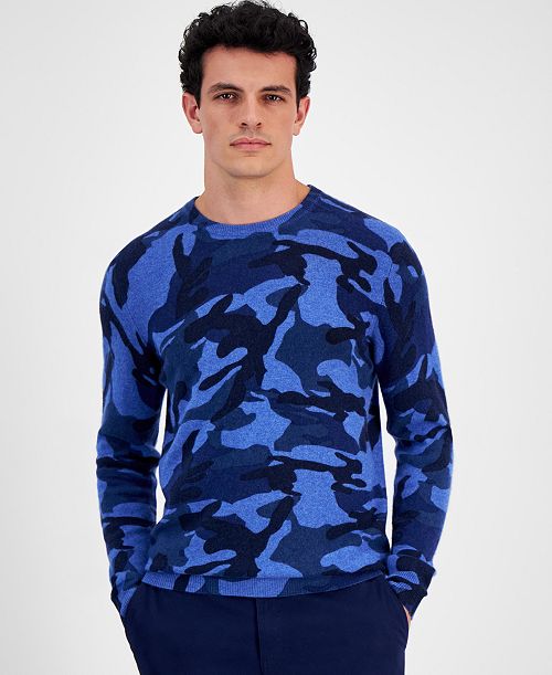 alfani Club Room Men's Printed Camo Cashmere Sweater Created for Macy's Men's Fashion & Accessories
