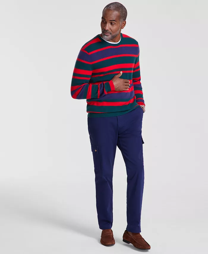 Alfani Club Room Men's Printed Stripe Cashmere Crewneck Sweater Created For Macy's Men's Fashion & Accessories