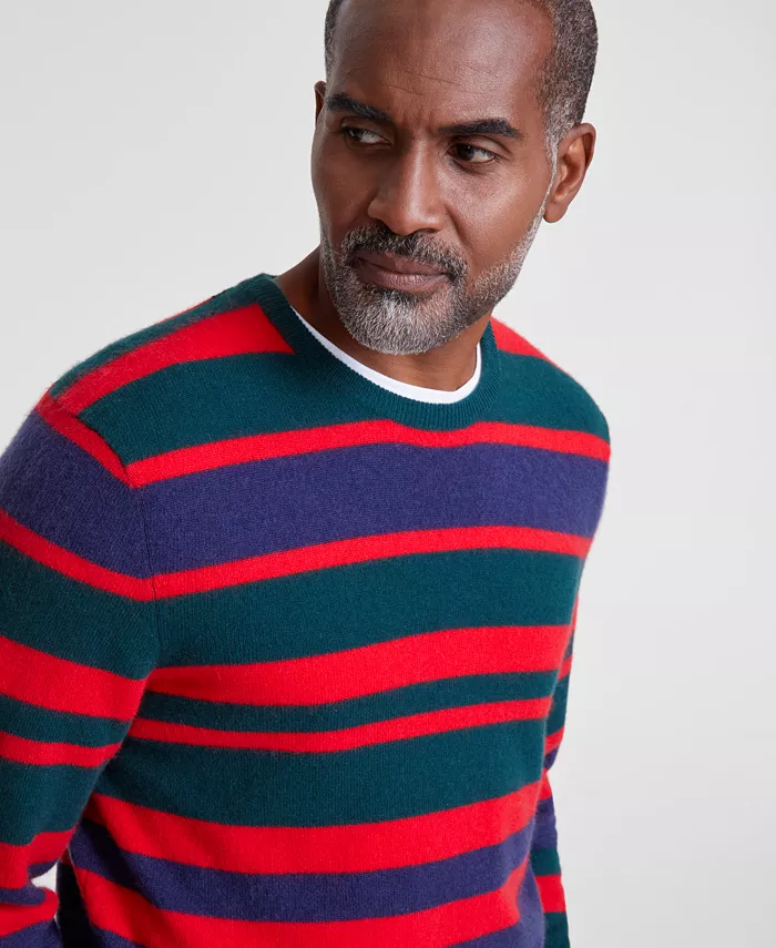 Alfani Club Room Men's Printed Stripe Cashmere Crewneck Sweater Created For Macy's Men's Fashion & Accessories